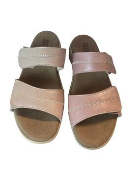 SAS Nudu Slide Leather Sandals Size 8 M Candy Pink Comfort Dual Strap Slides